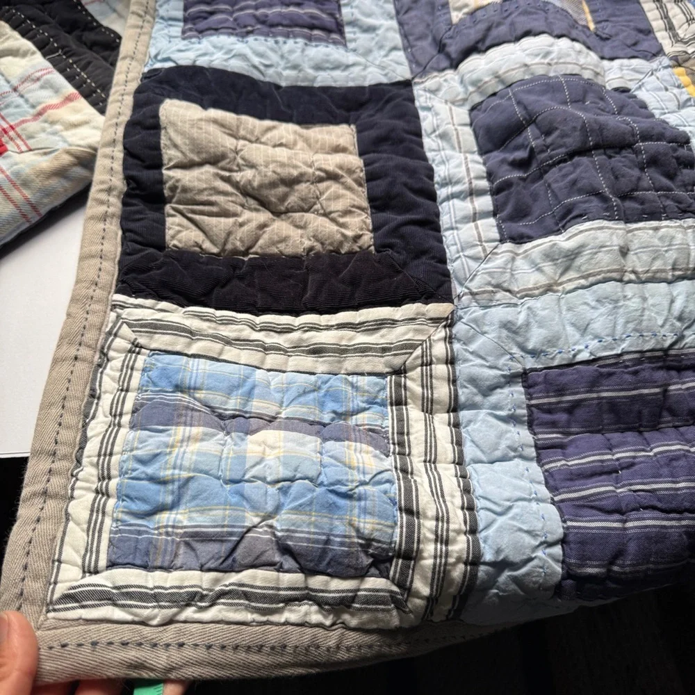 Pottery Barn Kids Quilted Pillowcase Shams Set Blue Red Plaid Patchwork Cotton